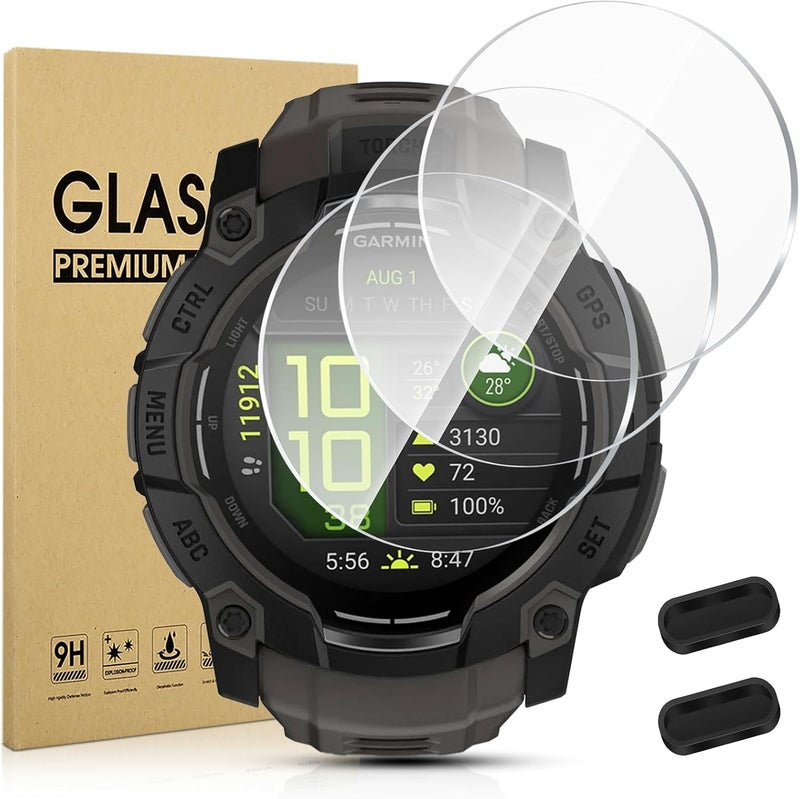 Suoman 3-pack for Garmin instinct 3 50mm AMOLED/Solar Screen Protector, Charger Port + [Anti Scratch] 9H Tempered Glass Protective Film - Image 1